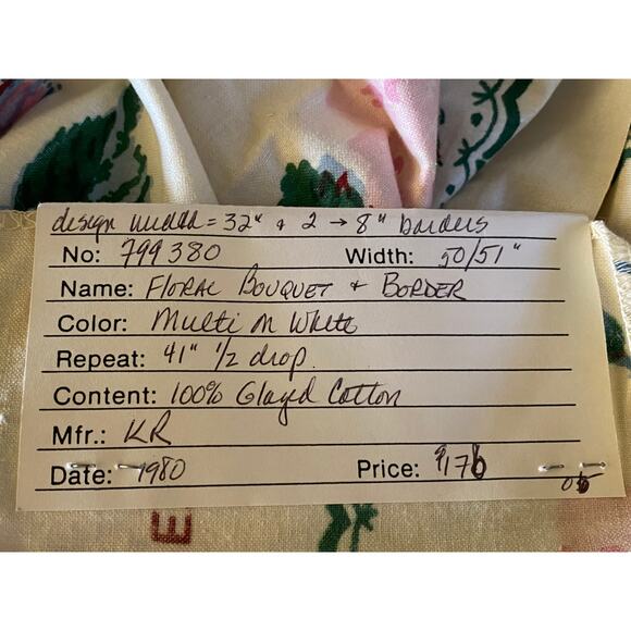 Lee Jofa "Floral Bouquet and Border" fabric flowers  swatch light weight 40” - Picture 7 of 7